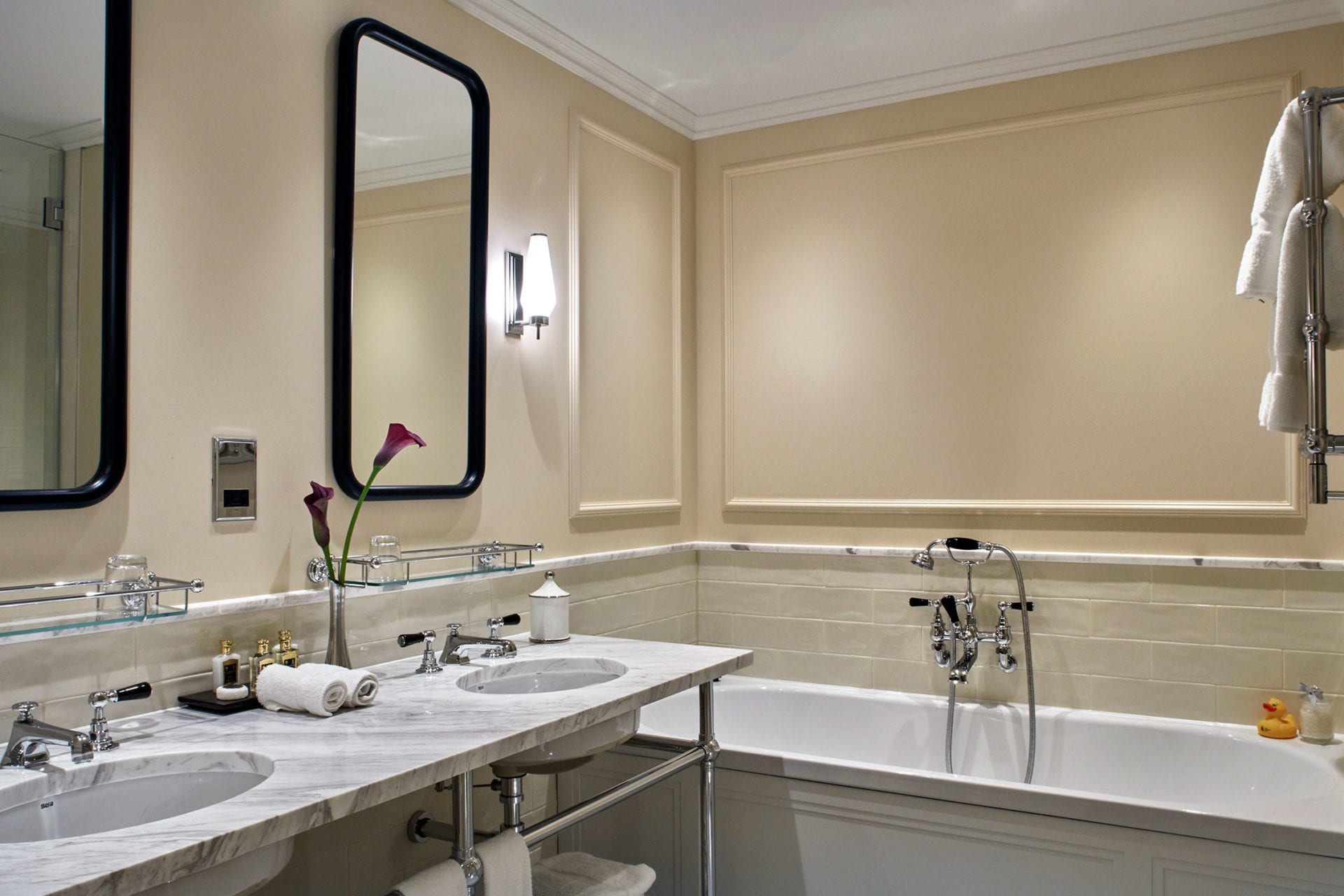 Washroom in Gatehouse One Bedroom Suite in the Stafford London Hotel