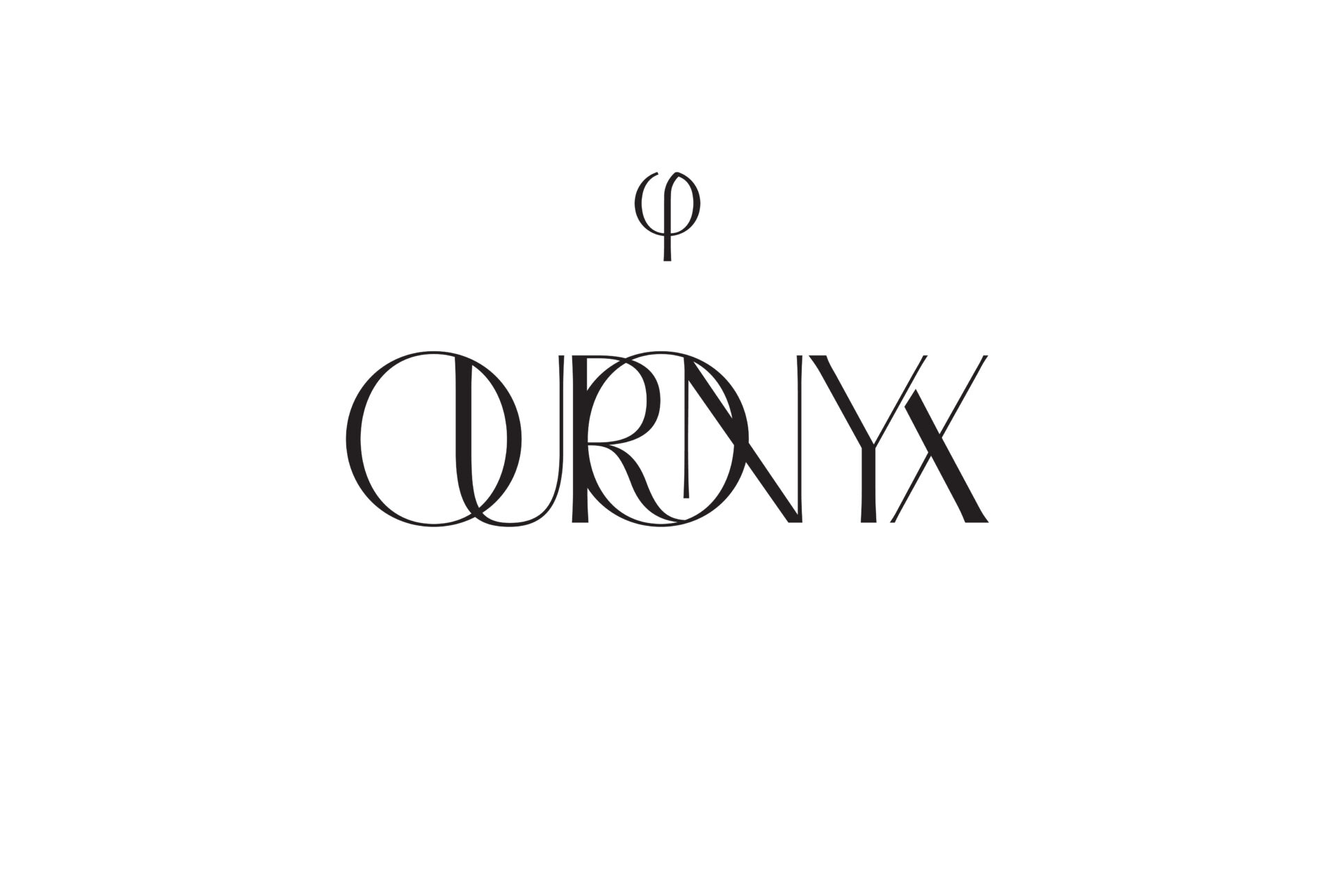 The image showcases a stylized black text logo on a white background that reads ONYX in an elegant, artistic font. Above it, akin to the elegance of royal attractions in London, is a minimalist symbol resembling the letter O with a vertical line through it.